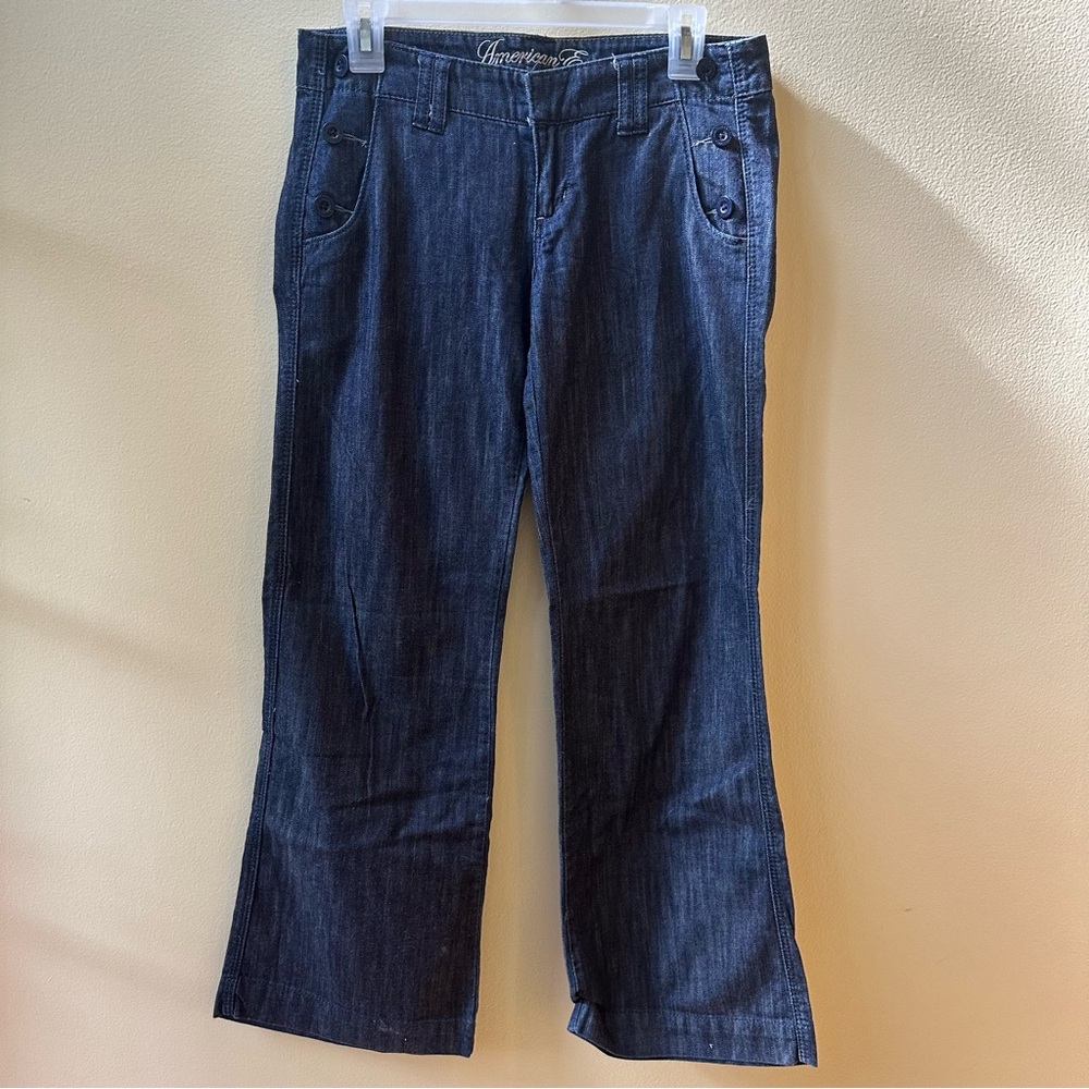 Vintage American Eagle Outfitters Dark Blue Denim Jeans w/ Button Acc (4 short)